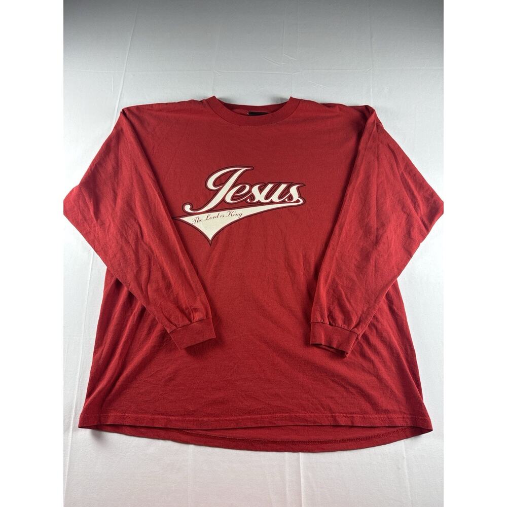 Jesus Long Sleeve Shirt XL Red Christian Graphic Tee The Lord Is King Streetwear